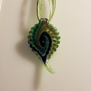 Blown glass peacock feather necklace